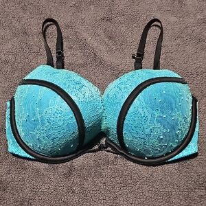 Victoria's Secret Turquoise and Black Bra Very Sexy Push-up Bra 32DD